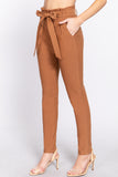 Women's Belted High Waisted Pegged Long Pants