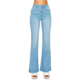 Women's High Waist Bell Bottom Fray Hem Flare Long Denim Jeans