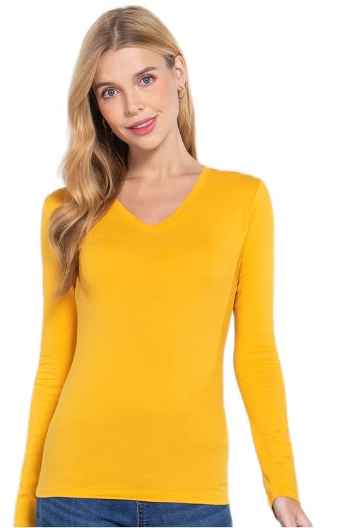 Plain V Neck Long Sleeve Tee T-Shirt