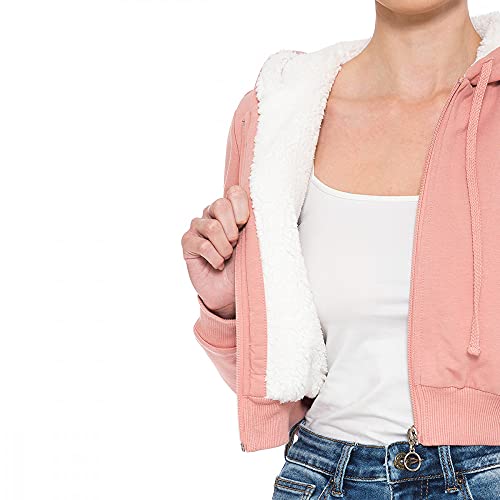 Womens Sherpa Lined French Terry Long Sleeve Cropped Zip Hoodie