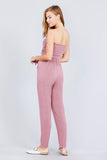 Women Strapless Tube Rayon Jumpsuit with Front Slanted & Pocket