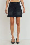 Women's Button Closure with Front Pockets Denim A-line Skirt