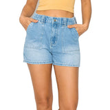 Women's Casual Elastic Finished Waist With Rigid Patch Pocket Denim jean Shorts
