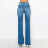 Women's Destructed Flare High Waist Bell Bottoms Stretchy Denim Jeans