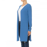Women's Long Sleeve Ribbed Longline Cardigan Duster with Side Slit