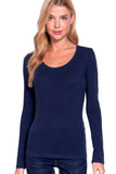 Khanomak Plain Casual Scoop Neck Long Sleeve Tee T-Shirt