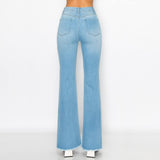 Women's High Waist Bell Bottom Fray Hem Flare Long Denim Jeans