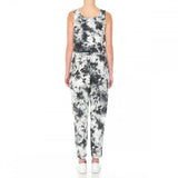 Womens-Monotone Tie Dye Print French Terry Knit Scoop Neck Sleeveless Jumpsuit