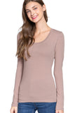 Khanomak Plain Casual Scoop Neck Long Sleeve Tee T-Shirt