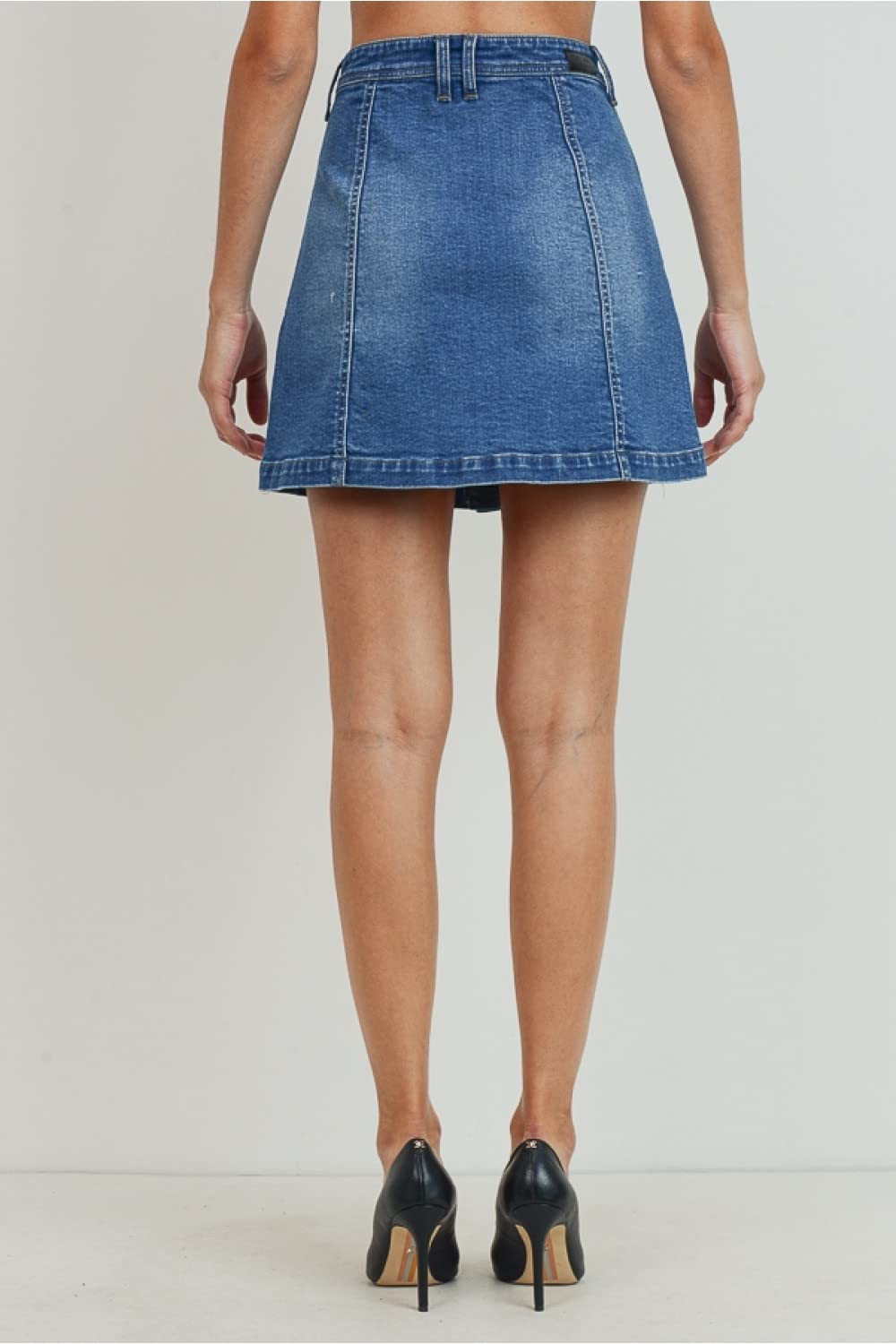 Women's Button Closure with Front Pockets Denim A-line Skirt