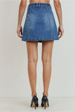 Women's Button Closure with Front Pockets Denim A-line Skirt
