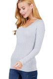 Khanomak Plain Casual Scoop Neck Long Sleeve Tee T-Shirt