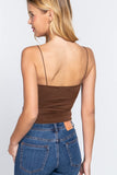 Women's V-Neck Elastic Shoulder Strap Front Ruched Cami Knit Top