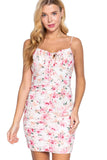 Women's Front Ruched Detail Floral Print Woven Cami Mini Dress