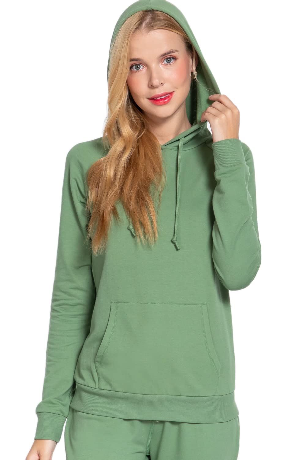 Khanomak Plain Casual Long Sleeve Pullover Drawstring Hoodie Kangaroo Front Pocket Sweatshirt