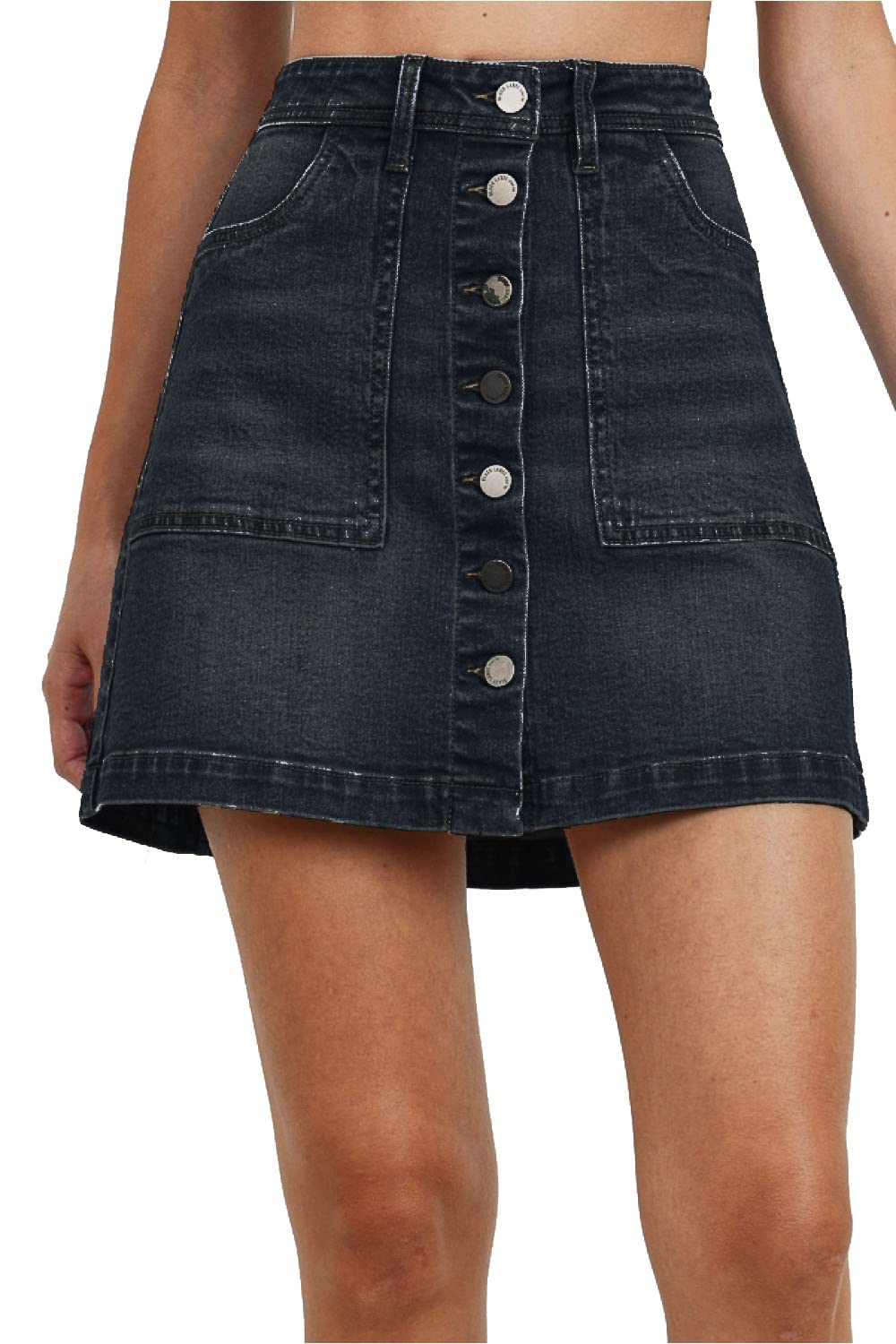 Women's Button Closure with Front Pockets Denim A-line Skirt