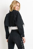 Khanomak Women's Long Sleeve Oversized Cropped Denim Jacket