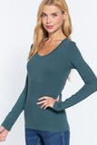 Khanomak Plain Casual Scoop Neck Long Sleeve Tee T-Shirt
