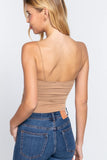 Women's V-Neck Elastic Shoulder Strap Front Ruched Cami Knit Top