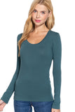 Khanomak Plain Casual Scoop Neck Long Sleeve Tee T-Shirt