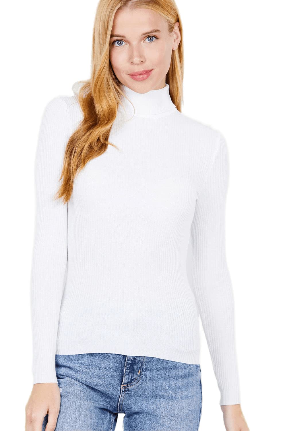 Women's Long Sleeve Turtle Neck Fitted Viscose Ribbed Sweater Cardigan