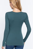 Khanomak Plain Casual Scoop Neck Long Sleeve Tee T-Shirt