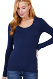 Khanomak Plain Casual Scoop Neck Long Sleeve Tee T-Shirt