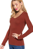 Khanomak Plain Casual Scoop Neck Long Sleeve Tee T-Shirt
