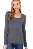 Khanomak Plain Casual Scoop Neck Long Sleeve Tee T-Shirt