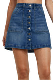 Women's Button Closure with Front Pockets Denim A-line Skirt
