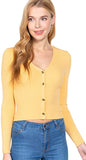 Women's Scoop Neck Button Up Long Sleeve Crop Cardigan Top