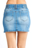 Women's High-Rise Casual Basic 2 Button Front Elastic Waist Denim Jean BodyCon Mini Skirt