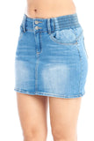 Women's High-Rise Casual Basic 2 Button Front Elastic Waist Denim Jean BodyCon Mini Skirt