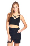 Plain Casual Stretch X Caged Strappy Cami Bralette Crop Top