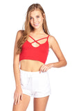Plain Casual Stretch X Caged Strappy Cami Bralette Crop Top