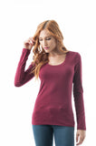 Khanomak Plain Casual Scoop Neck Long Sleeve Tee T-Shirt