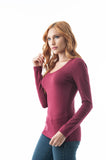 Khanomak Plain Casual Scoop Neck Long Sleeve Tee T-Shirt