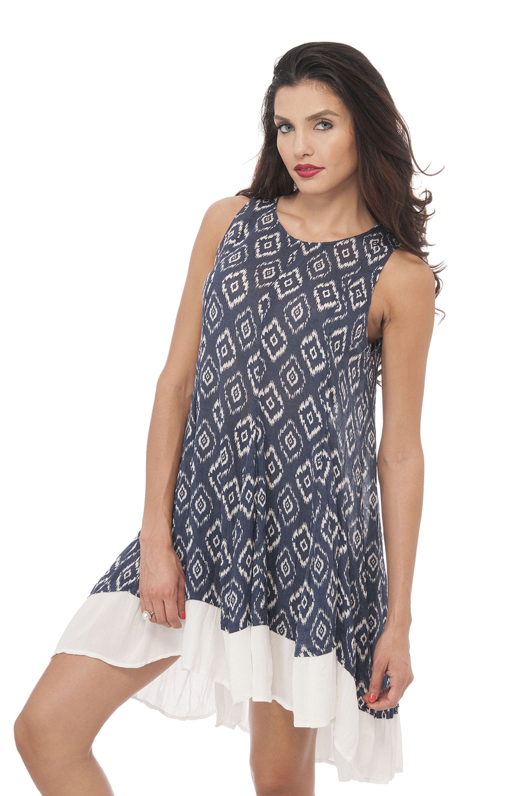 Sleeveless Aztec Print Fit & Flare Straight Cut Dress Khanomak Sleeveless Aztec Print Fit & Flare Straight Cut Dress Khanomak