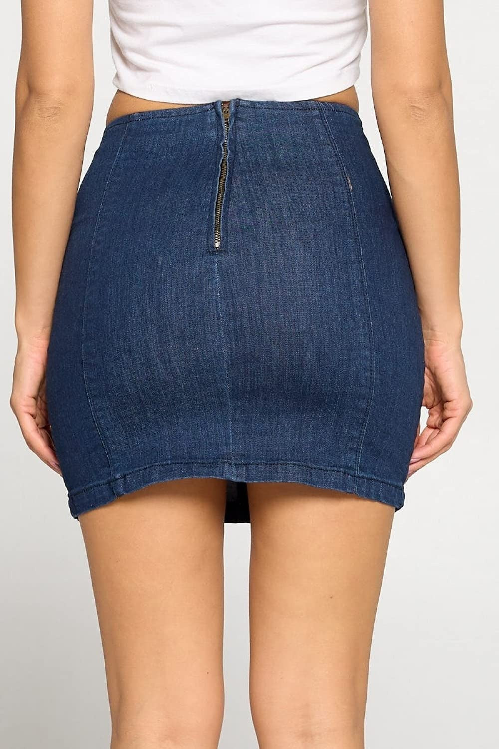 Women's Denim Side Slit Zipper Closure Mini Skirt