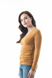Khanomak Plain Casual Scoop Neck Long Sleeve Tee T-Shirt