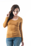 Khanomak Plain Casual Scoop Neck Long Sleeve Tee T-Shirt