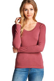 Khanomak Plain Casual Scoop Neck Long Sleeve Tee T-Shirt