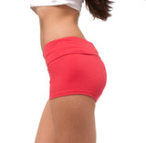 Fold Over Waist Band Contrast Yoga Fold Over Shorts for Women