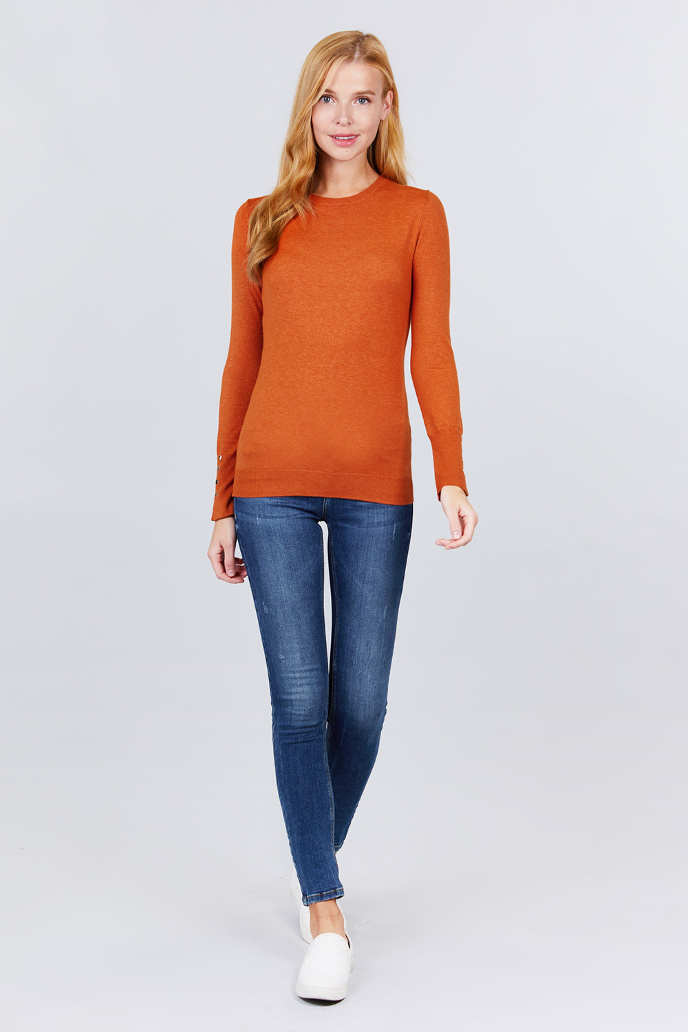 Women Long Sleeve With Snap Button Detail Crew Neck Viscose Lounge Sweater