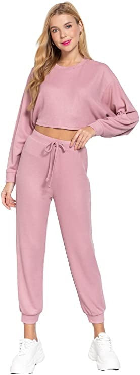 Women's Long Dolman Sleeves Crew Neck Hacci Crop Top