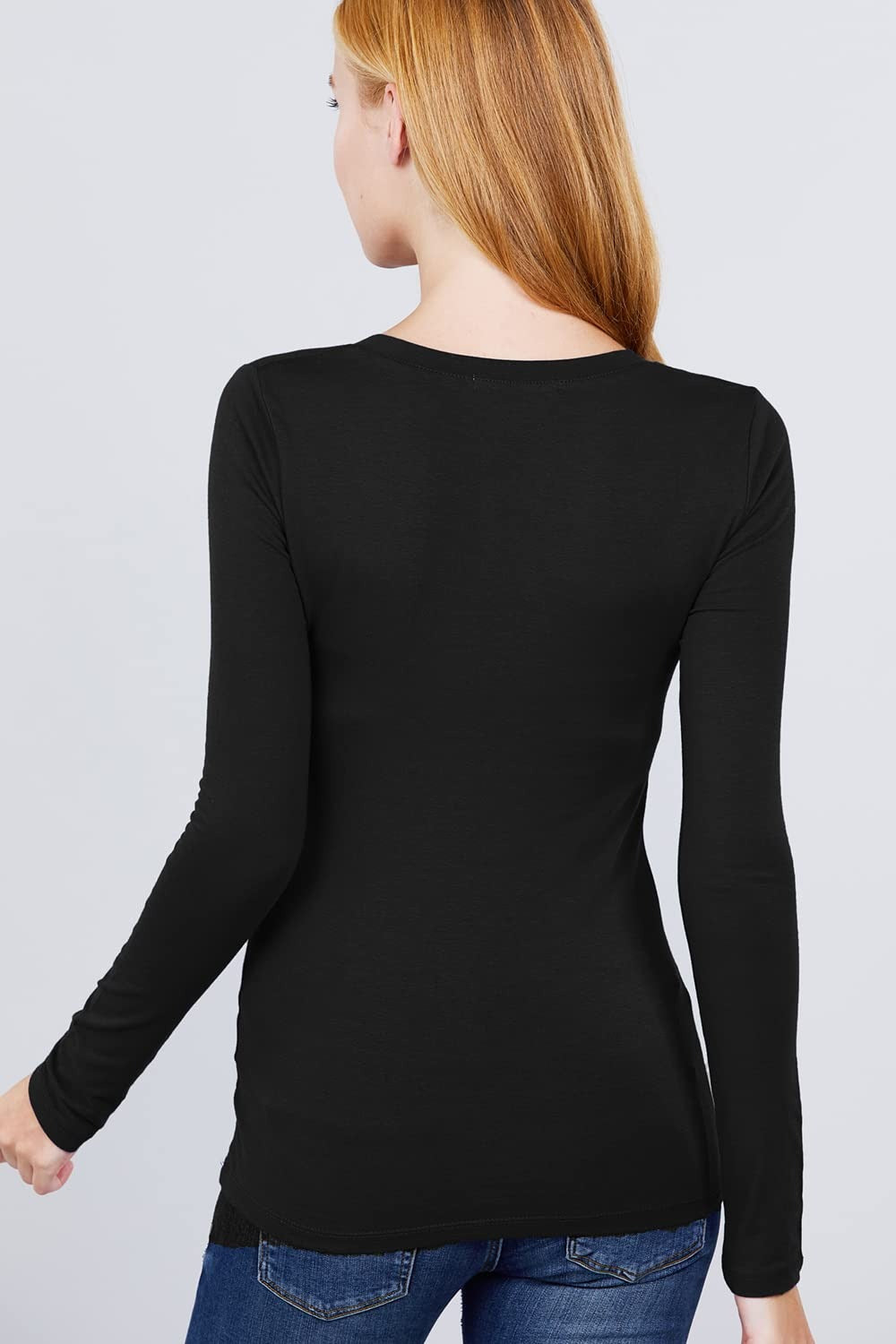 Khanomak Plain Casual Scoop Neck Long Sleeve Tee T-Shirt