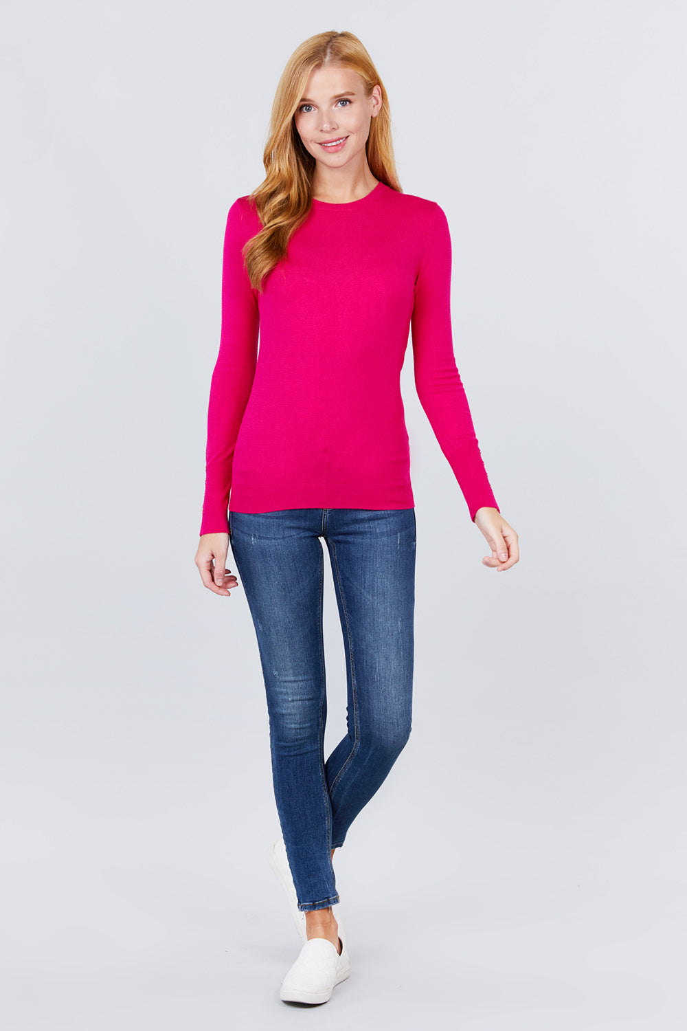 Women Long Sleeve With Snap Button Detail Crew Neck Viscose Lounge Sweater