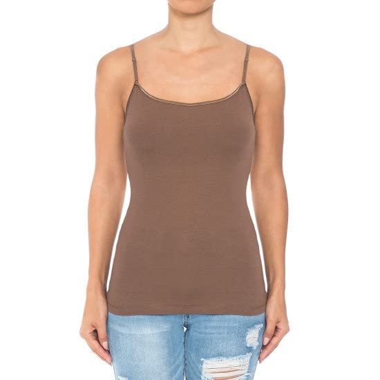 Wood Brown Basic Cotton Long Adjustable Spaghetti Strap Cami Tank - STB  Boutique