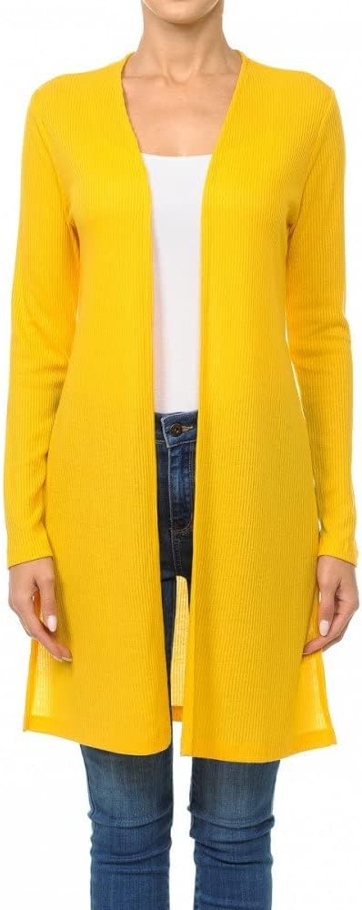 Women's Long Sleeve Ribbed Longline Cardigan Duster with Side Slit