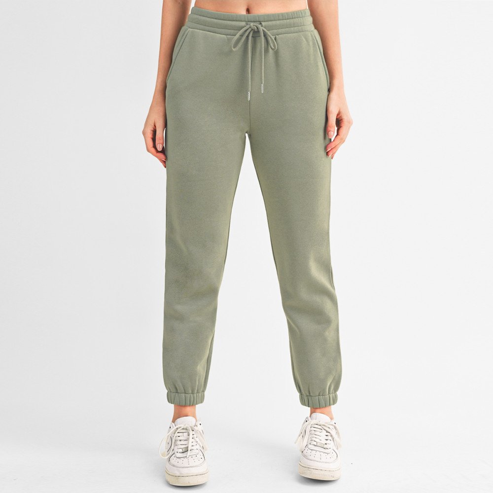 Women's Basic Elastic Waist Cuffed Ankle Fleece Jogger pants